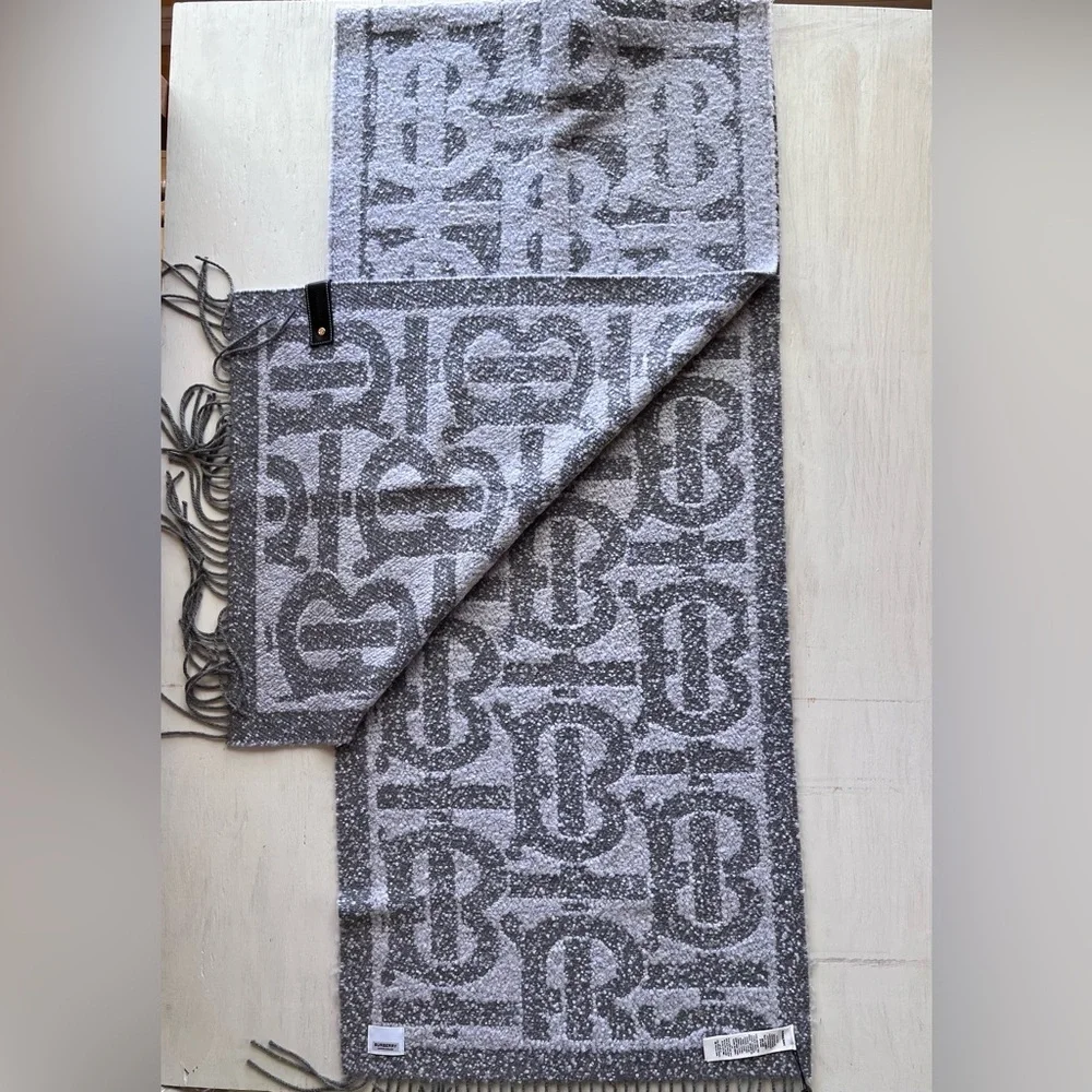 BURBERRY Oversize TB Monogram Fringe Cashmere & Silk Scarf